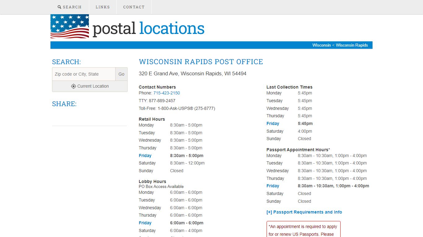 Post Office in Wisconsin Rapids, WI - Hours and Location